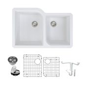 Transolid Radius 31-3/4" Undermount Double Basin Granite Kitchen Sink with Basin Rack and Basket Strainer White