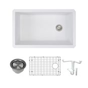 Transolid Radius 31-3/4" Undermount Single Basin Granite Kitchen Sink with Basin Rack and Basket Strainer White