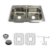 Transolid Select 33" Drop In Double Basin Stainless Steel Kitchen Sink with Basin Rack and Basket Strainer Brushed Stainless Steel