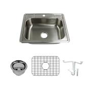 Transolid Select 25" Drop In Single Basin Stainless Steel Kitchen Sink with Basin Rack and Basket Strainer Brushed Stainless Steel