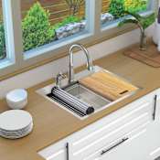 Transolid 27" Drop In Single Basin Stainless Steel Kitchen Sink with Basin Rack, Basket Strainer, Colander and Cutting Board Stainless