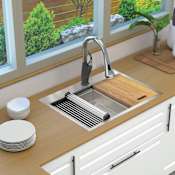 Transolid KWS 30" Drop In Single Basin Stainless Steel Kitchen Sink with Basin Rack, Basket Strainer, Colander and Cutting Board Stainless