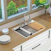 Transolid 30" Drop In Single Basin Stainless Steel Kitchen Sink with Basin Rack, Basket Strainer, Colander and Cutting Board Stainless