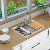 Transolid 30" Drop In Single Basin Stainless Steel Kitchen Sink with Basin Rack, Basket Strainer, Colander and Cutting Board Stainless