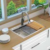 Transolid KWS 32" Drop In Single Basin Stainless Steel Kitchen Sink with Basin Rack, Basket Strainer, Colander and Cutting Board Stainless