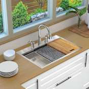 Transolid KWS 32" Drop In Single Basin Stainless Steel Kitchen Sink with Basin Rack, Basket Strainer, Colander and Cutting Board Stainless