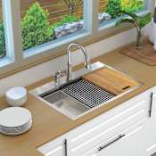 Transolid 32" Drop In Single Basin Stainless Steel Kitchen Sink with Basin Rack, Basket Strainer, Colander and Cutting Board Stainless