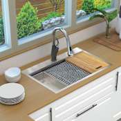 Transolid KWS 33" Drop In Single Basin Stainless Steel Kitchen Sink with Basin Rack, Basket Strainer, Colander and Cutting Board Stainless