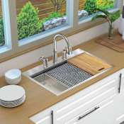 Transolid KWS 33" Drop In Single Basin Stainless Steel Kitchen Sink with Basin Rack, Basket Strainer, Colander and Cutting Board Stainless