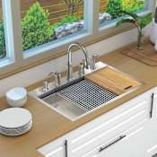 Transolid 33" Drop In Single Basin Stainless Steel Kitchen Sink with Basin Rack, Basket Strainer, Colander and Cutting Board Stainless