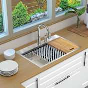 Transolid 33" Drop In Single Basin Stainless Steel Kitchen Sink with Basin Rack, Basket Strainer, Colander and Cutting Board Stainless