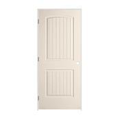 Trimlite 18" x 80" Primed 2-Panel Arch Top V-Groove Santa Fe Molded Hollow Core 7-1/4" Jamb Right Hand Prehung Door with Oil Rubbed Bronze Hinges Primed