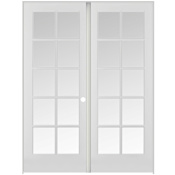 Trimlite 48" by 80" 20 Clear Glass Lite Left Hand Active Ovolo Edge Interior Double French Door with Astragal, Satin Nickel Hinges and 6-9/16" Door Jamb Primed