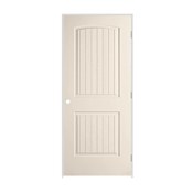 Trimlite 24" x 80" Primed 2-Panel Arch Top V-Groove Santa Fe Molded Hollow Core 7-1/4" Jamb Left Hand Prehung Door with Oil Rubbed Bronze Hinges Primed