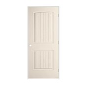 Trimlite 24" x 80" Primed 2-Panel Arch Top V-Groove Santa Fe Molded Hollow Core 6-9/16" Jamb Left Hand Prehung Door with Satin Nickel Hinges Primed