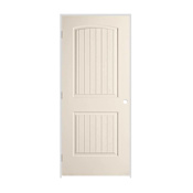 Trimlite 24" x 80" Primed 2-Panel Arch Top V-Groove Santa Fe Molded Hollow Core 7-1/4" Jamb Right Hand Prehung Door with Brushed Chrome Hinges Primed