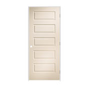 Trimlite 34" x 80" Primed 5-Panel Rockport Molded Hollow Core 4-9/16" Jamb Left Hand Prehung Door with Satin Nickel Hinges Primed