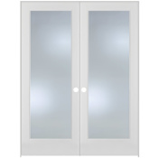 Trimlite 56" by 80" 2 Clear Glass Lite Ovolo Edge Interior Double French Door with Ball Catch, Satin Nickel Hinges and 7-1/4" Door Jamb Primed
