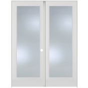 Trimlite 56" by 80" 2 Clear Glass Lite Left Hand Active Ovolo Edge Interior Double French Door with Astragal, Brushed Chrome Hinges and 6-9/16" Door Jamb Primed