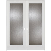 Trimlite 56" by 80" 2 Rain Glass Lite Ovolo Edge Interior Double French Door with Ball Catch, Satin Nickel Hinges and 7-1/4" Door Jamb Primed
