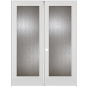Trimlite 56" by 80" 2 Rain Glass Lite Right Hand Active Ovolo Edge Interior Double French Door with Astragal, Brushed Chrome Hinges and 4-9/16" Door Jamb Primed