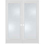 Trimlite 56" by 80" 2 Frosted Glass Lite Ovolo Edge Interior Double French Door with Ball Catch, Brushed Chrome Hinges and 7-1/4" Door Jamb Primed
