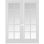 Trimlite 60" by 80" 20 Clear Glass Lite Ovolo Edge Interior Double French Door with Ball Catch, Satin Nickel Hinges and 4-9/16" Door Jamb Primed