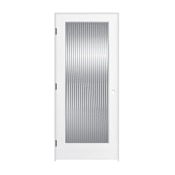 Trimlite 30" x 80" Reed Glass 1 Lite Primed Prehung Right Interior French Passage Door with Matte Black Hinges and 7-1/4" Door Jamb Primed