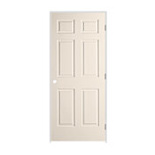 Trimlite 30" x 80" x 1-3/8" Primed 6-Panel Colonist Molded Textured Hollow Core 4-9/16" LH Prehung Door with Matte Black Hinges Primed