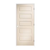 Trimlite 30" x 80" Primed 5-Panel Rockport Molded Hollow Core 4-9/16" Jamb Left Hand Prehung Door with Black Hinges Primed