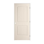 Trimlite 30" x 80" Primed 2-Panel Arch Top V-Groove Santa Fe Molded Hollow Core 6-9/16" Jamb Left Hand Prehung Door with Black Hinges Primed