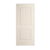 Trimlite 30" x 80" Primed 2-Panel Arch Top V-Groove Santa Fe Molded Hollow Core 4-9/16" Jamb Left Hand Prehung Door with Brushed Chrome Hinges Primed