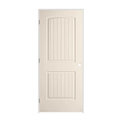 Trimlite 30" x 80" Primed 2-Panel Arch Top V-Groove Santa Fe Molded Hollow Core 7-1/4" Jamb Right Hand Prehung Door with Black Hinges Primed