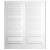 Trimlite 64" W x 84" H Plantation Full Louver Primed Solid Core 4-9/16" Jamb Interior Pre Hung Passage Door with Oil Rubbed Bronze Hinges Primed