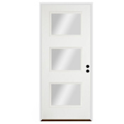 Trimlite 36"W x 80"H Clear 3 Lite Contemporary Left Handed Exterior Prehung Entry Door with Satin Nickel Hinges, 4-9/16" Door Jamb, and Bronze Sill Primed