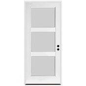 Trimlite 36" W x 80" H Etched 3-Lite Contemporary Left-Hand Inswing Exterior Prehung Entry Door with Satin Nickel Hinges, 4-9/16" Door Jamb, and Bronze Sill Primed