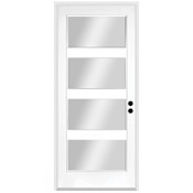 Trimlite 36" W x 80" H Clear 4-Lite Contemporary Left-Hand Inswing Exterior Prehung Entry Door with Satin Nickel Hinges, 6-9/16" Door Jamb, and Mill Sill Primed