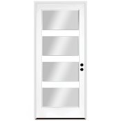 Trimlite 36" W x 80" H Clear 4-Lite Contemporary Left-Hand Inswing Exterior Prehung Entry Door with Black Hinges, 6-9/16" Door Jamb, and Bronze Sill Primed