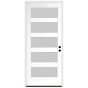 Trimlite 36" W x 80" H Etched 5-Lite Contemporary Left-Hand Inswing Exterior Prehung Entry Door with Satin Nickel Hinges, 6-9/16" Door Jamb, and Bronze Sill Primed