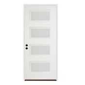 Trimlite 36"W x 80"H Etched 4 Lite Contemporary Right Handed Exterior Prehung Entry Door with Black Hinges, 6-9/16" Door Jamb, and Bronze Sill Primed