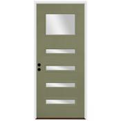 Trimlite Contemporary 38" by 82" Clear Glass Right Handed Pre-Hung Entry Door with 6-9/16" Door Jamb, Oil Rubbed Bronze Hinges, and Bronze Sill Primed