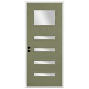 Trimlite Contemporary 38" by 82" Clear Glass Right Handed Pre-Hung Entry Door with 6-9/16" Door Jamb, Satin Nickel Hinges, and Mill Sill Primed
