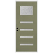 Trimlite Contemporary 38" by 82" Water Glass Right Handed Pre-Hung Entry Door with 4-9/16" Door Jamb, Satin Nickel Hinges, and Mill Sill Primed