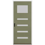 Trimlite Contemporary 38" by 82" Frosted Glass Right Handed Pre-Hung Entry Door with 4-9/16" Door Jamb, Black Hinges, and Bronze Sill Primed