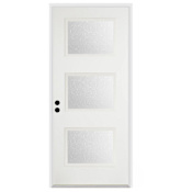 Trimlite 36"W x 80"H Rain 3 Lite Contemporary Right Handed Exterior Prehung Entry Door with Satin Nickel Hinges, 6-9/16" Door Jamb, and Mill Sill Primed