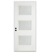 Trimlite 36"W x 80"H Etched 3 Lite Contemporary Right Handed Exterior Prehung Entry Door with Bright Chrome Hinges, 4-9/16" Door Jamb, and Mill Sill Primed