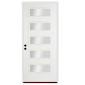 Trimlite 36"W x 80"H Clear 5 Lite Contemporary Right Handed Exterior Prehung Entry Door with Satin Nickel Hinges, 6-9/16" Door Jamb, and Bronze Sill Primed