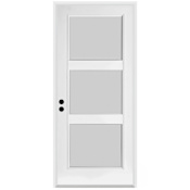 Trimlite 36" W x 80" H Etched 3-Lite Contemporary Right-Hand Inswing Exterior Prehung Entry Door with Black Hinges, 4-9/16" Door Jamb, and Mill Sill Primed