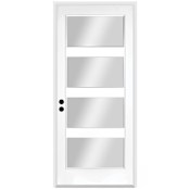 Trimlite 36" W x 80" H Clear 4-Lite Contemporary Right-Hand Inswing Exterior Prehung Entry Door with Satin Nickel Hinges, 4-9/16" Door Jamb, and Mill Sill Primed