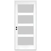 Trimlite 36" W x 80" H Etched 4-Lite Contemporary Right-Hand Inswing Exterior Prehung Entry Door with Black Hinges, 4-9/16" Door Jamb, and Mill Sill Primed